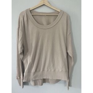 Talulah Waffle Knit 100% Cotton Stretch Oversize Top Beige Women Sz M